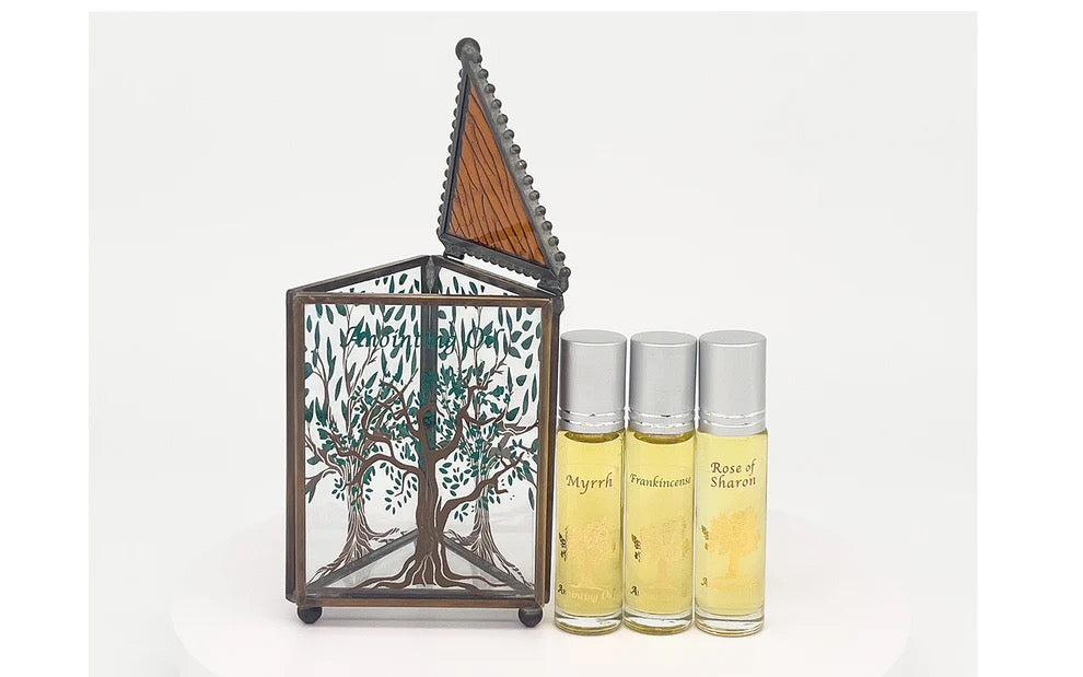 ACEITE DE UNCIÓN EN CAJA DECORADA CON ARBOL DE LA VIDA