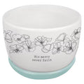 MACETA FLORAL BLANCA Y AZUL “His mercy never fails”