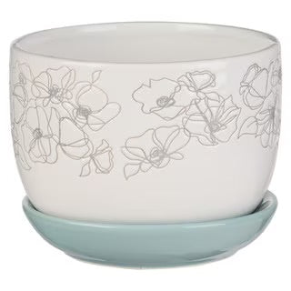 MACETA FLORAL BLANCA Y AZUL “His mercy never fails”
