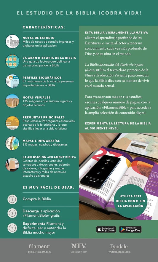 NTV: BIBLIA DE ESTUDIO PARA JÓVENES CON FILAMENT